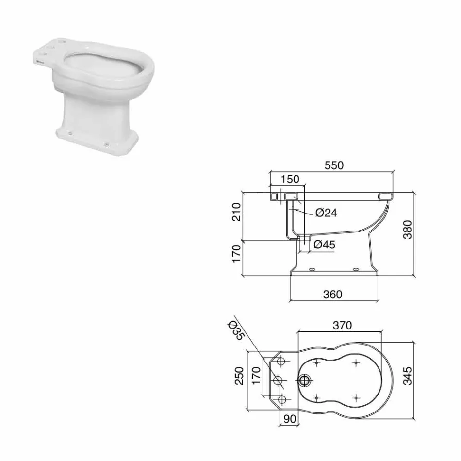 Bidet in Ceramica Bianca o Nera Classico da Terra Made in Italy - Marwa Viadurini