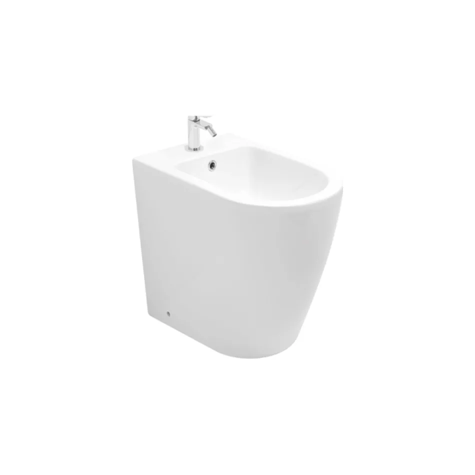Bidet Monoforo a Terra con Tecnologia Rimless in Ceramica Bianca  - Oleandro  Viadurini