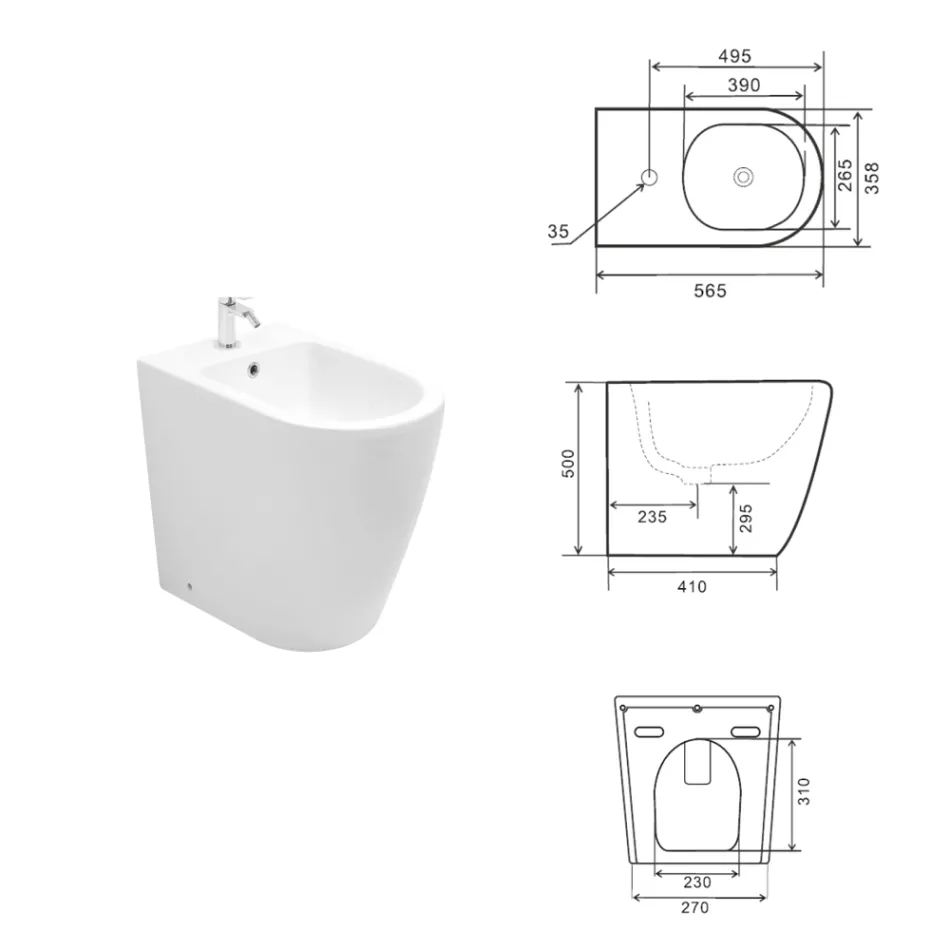 Bidet Monoforo a Terra con Tecnologia Rimless in Ceramica Bianca  - Oleandro  Viadurini