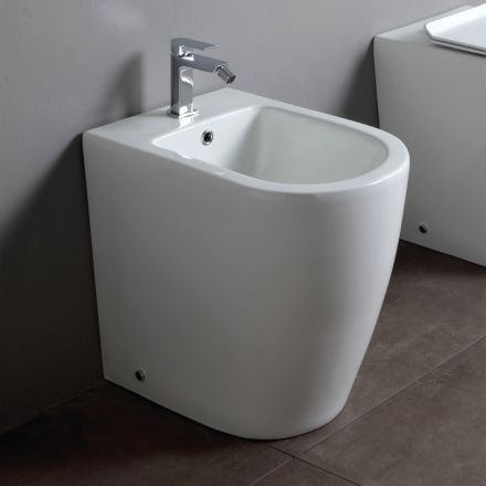 Bidet Monoforo a Terra con Tecnologia Rimless in Ceramica Bianca  - Oleandro  Viadurini