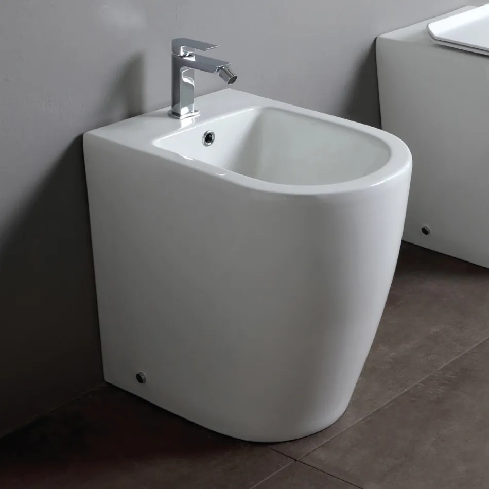 Bidet Monoforo a Terra con Tecnologia Rimless in Ceramica Bianca  - Oleandro  Viadurini