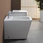 Bidet Monoforo A Terra in Ceramica Bianca dal Design Moderno Elegante - Giunco Viadurini