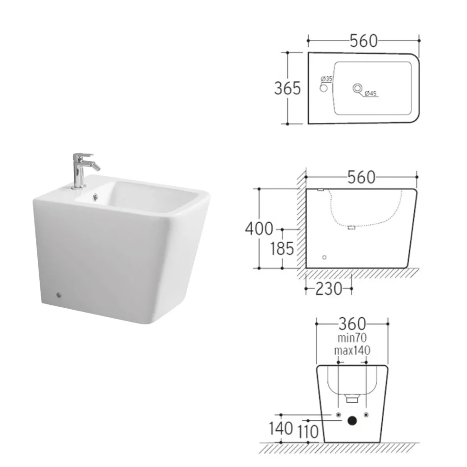 Bidet Monoforo A Terra in Ceramica Bianca dal Design Moderno Elegante - Giunco Viadurini