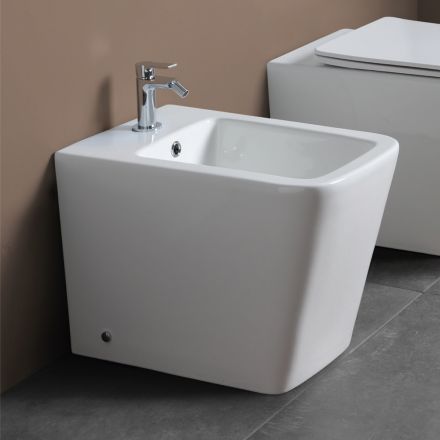 Bidet Monoforo A Terra in Ceramica Bianca dal Design Moderno Elegante - Giunco Viadurini