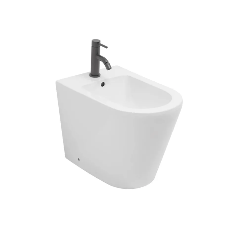 Bidet Monoforo a Terra in Ceramica Bianca dal Design Moderno Elegante - Salice Viadurini