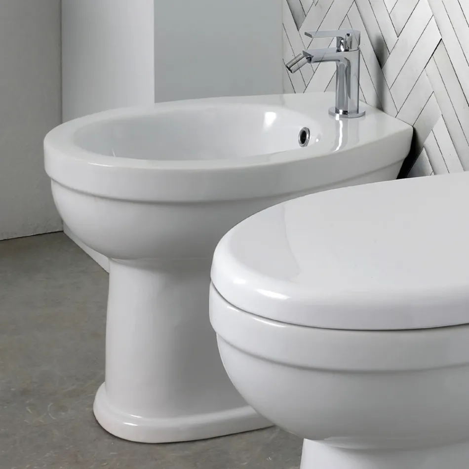 Bidet Monoforo a Terra in Ceramica Bianca dal Design Moderno Elegante - Silice Viadurini