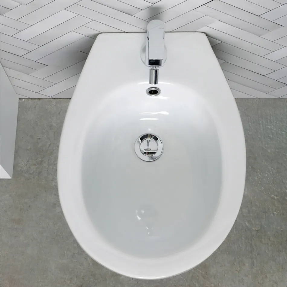Bidet Monoforo a Terra in Ceramica Bianca dal Design Moderno Elegante - Silice Viadurini