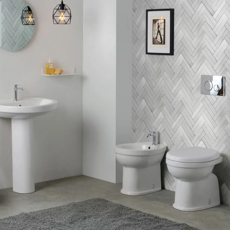 Bidet Monoforo a Terra in Ceramica Bianca dal Design Moderno Elegante - Silice Viadurini