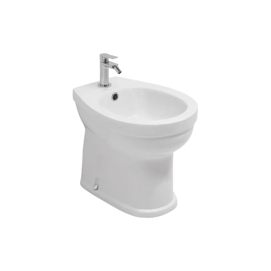 Bidet Monoforo a Terra in Ceramica Bianca dal Design Moderno Elegante - Silice Viadurini