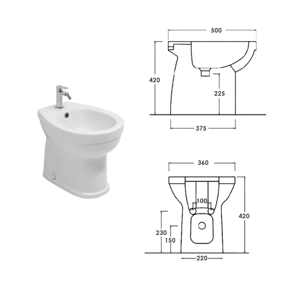 Bidet Monoforo a Terra in Ceramica Bianca dal Design Moderno Elegante - Silice Viadurini