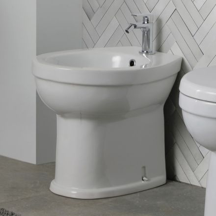 Bidet Monoforo a Terra in Ceramica Bianca dal Design Moderno Elegante - Silice Viadurini
