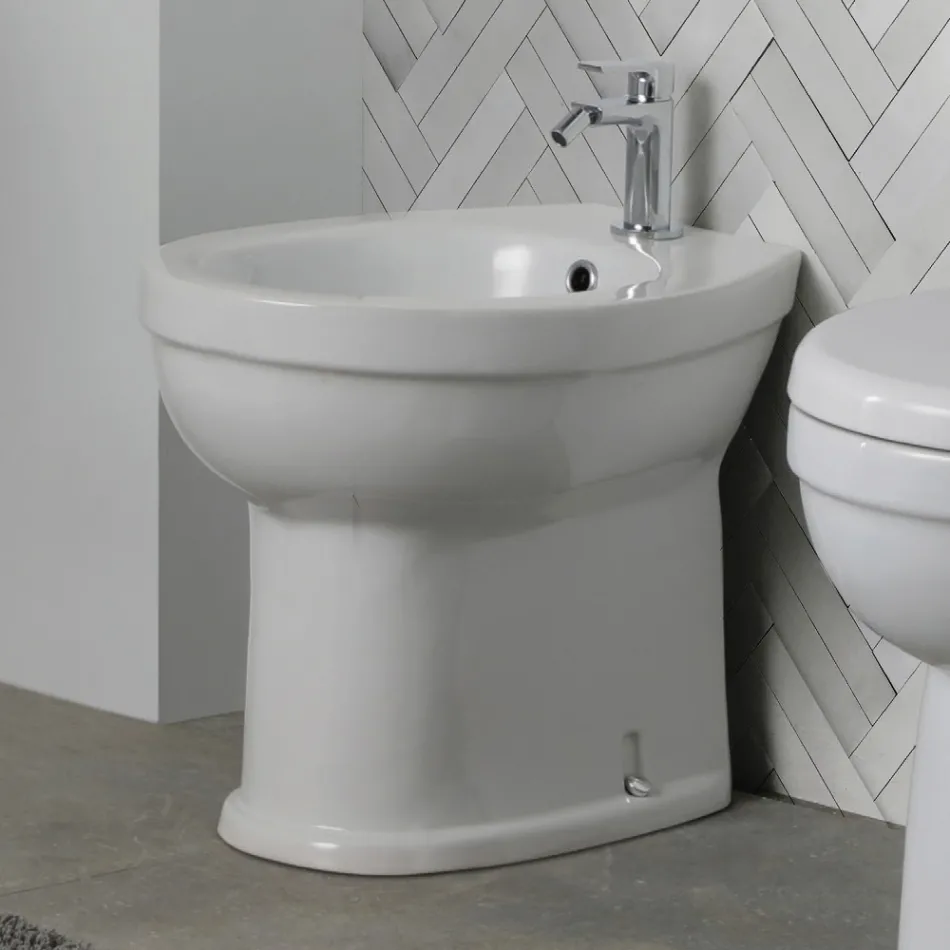 Bidet Monoforo a Terra in Ceramica Bianca dal Design Moderno Elegante - Silice Viadurini