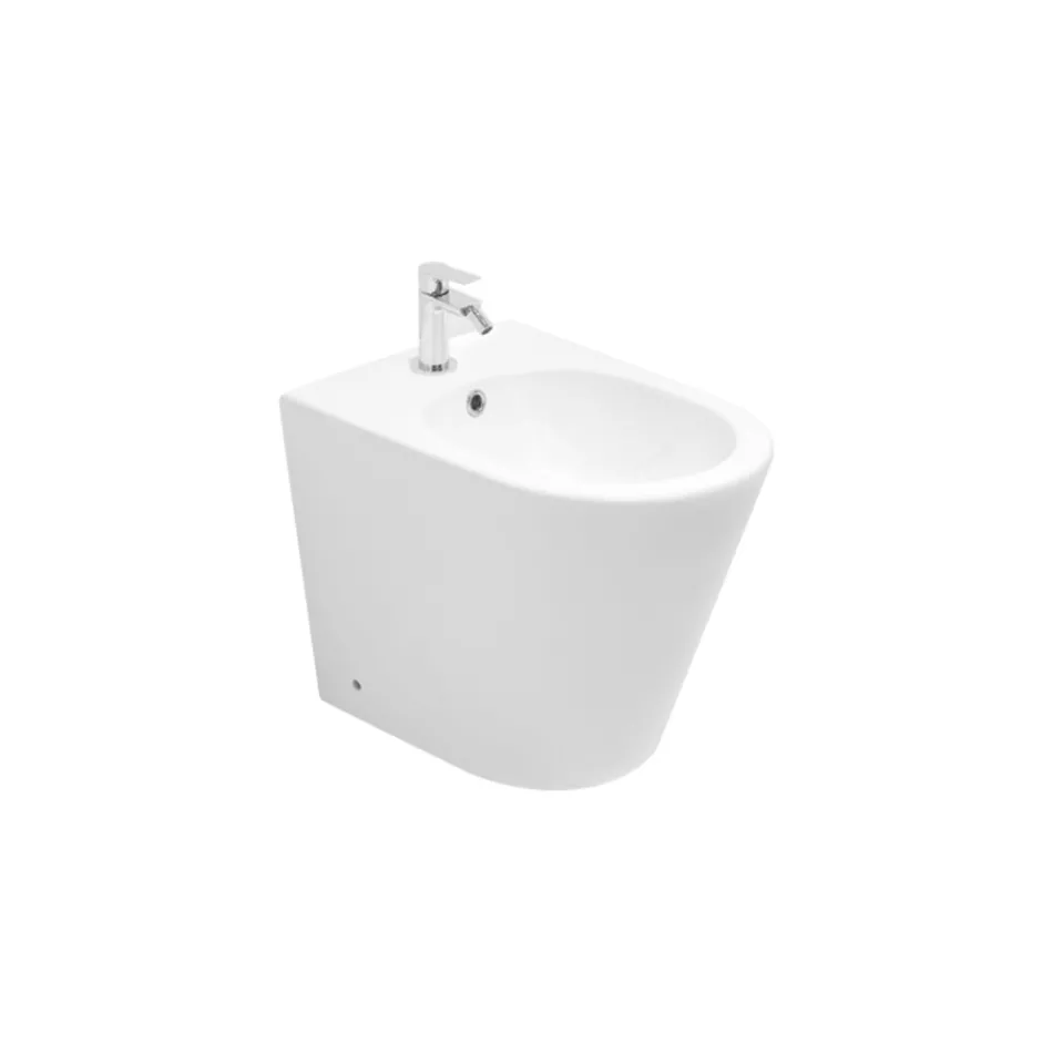 Bidet Monoforo a Terra in Ceramica Bianca dal Design Moderno - Ginepro Viadurini