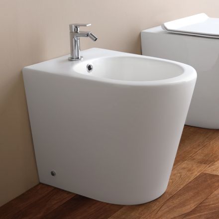 Bidet Monoforo a Terra in Ceramica Bianca dal Design Moderno - Ginepro Viadurini