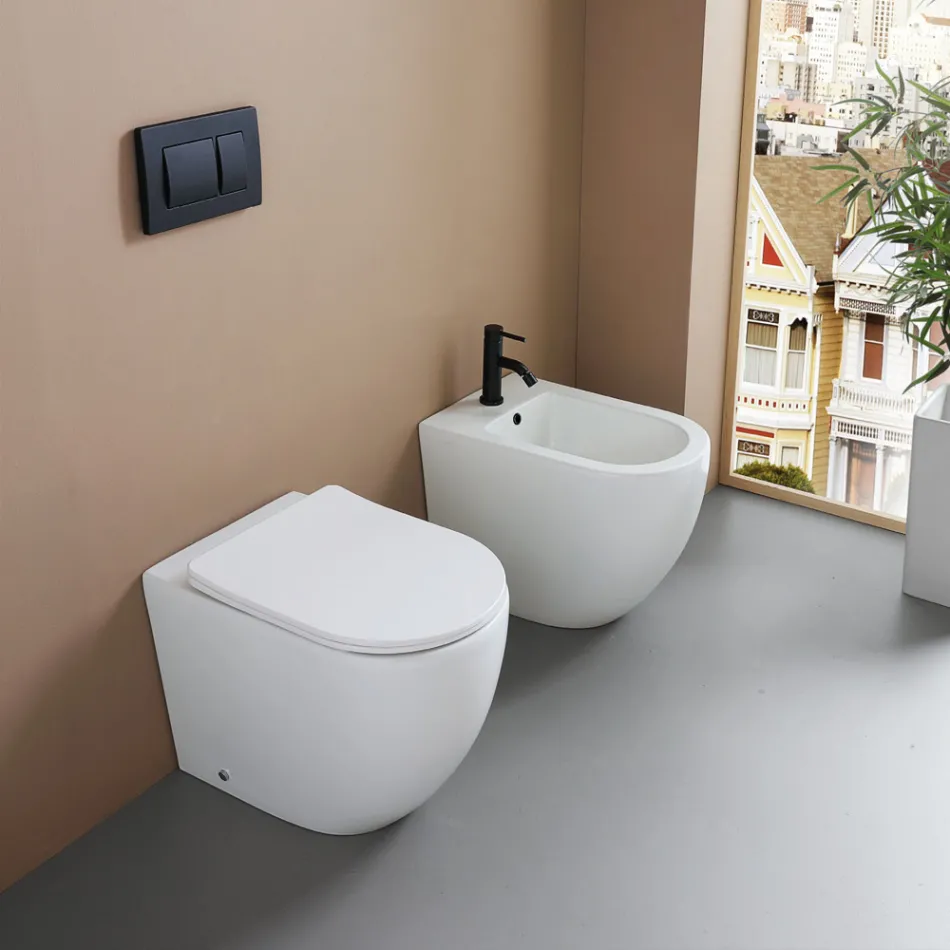 Bidet Monoforo a Terra in Ceramica Bianca Resistente e Design Moderno - Olmo Viadurini