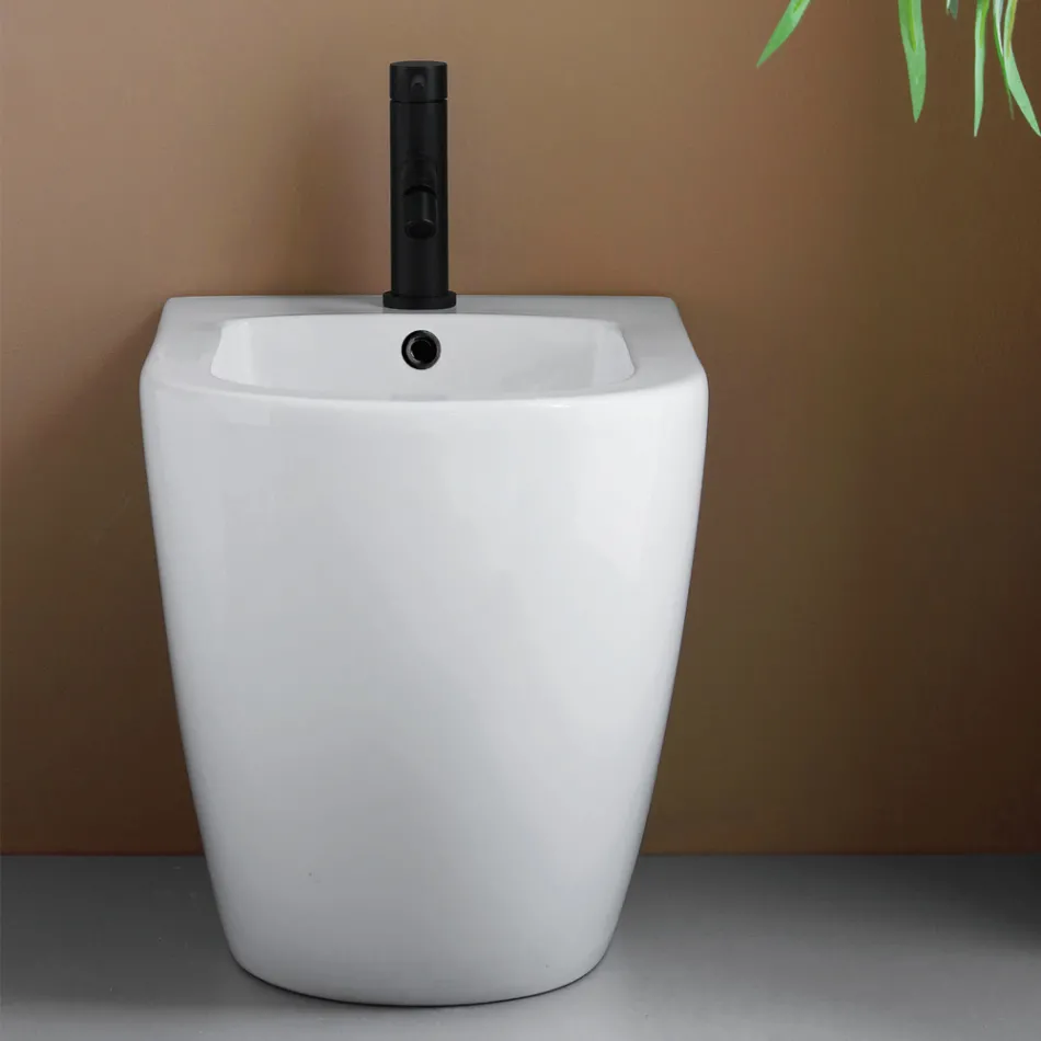 Bidet Monoforo a Terra in Ceramica Bianca Resistente e Design Moderno - Olmo Viadurini