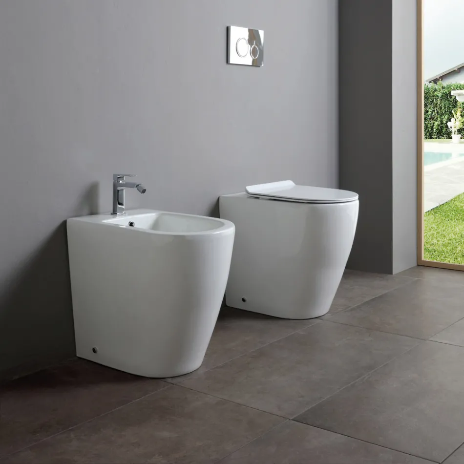Bidet Monoforo con Scarico Traslato in Ceramica dal Design Moderno - Oleandro  Viadurini