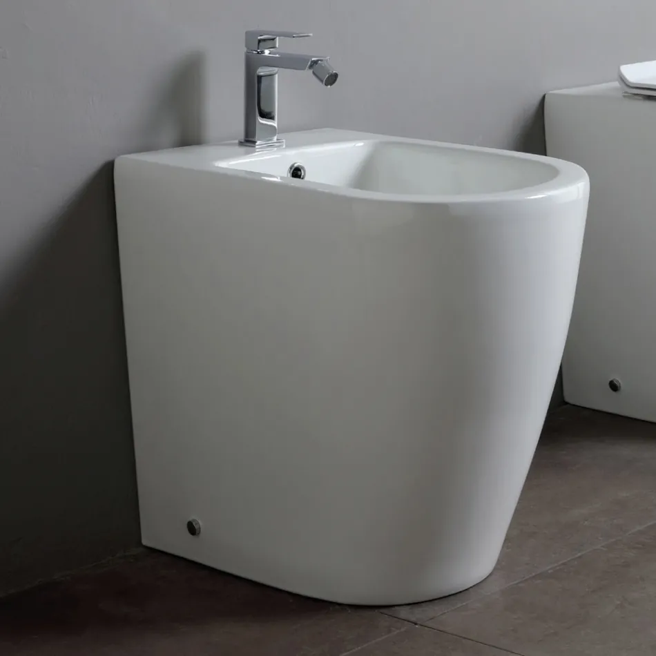 Bidet Monoforo con Scarico Traslato in Ceramica dal Design Moderno - Oleandro  Viadurini