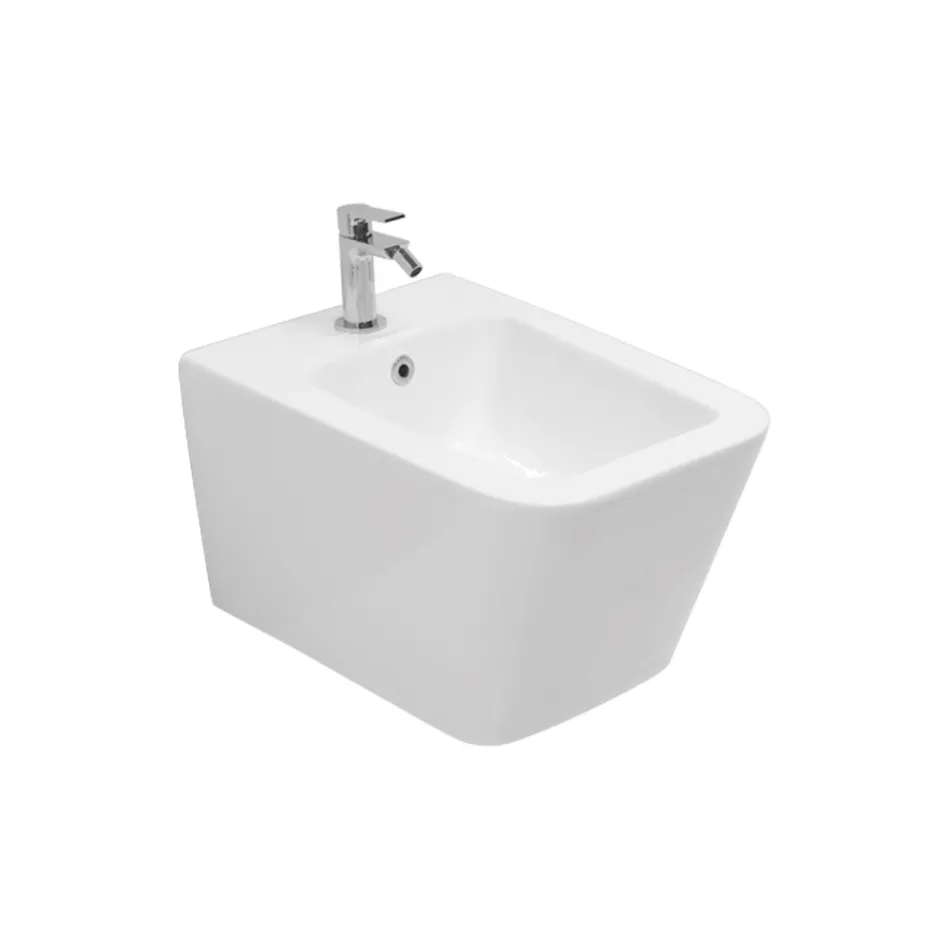 Bidet Monoforo Sospeso in Ceramica Bianca dal Design Moderno Elegante - Giunco Viadurini