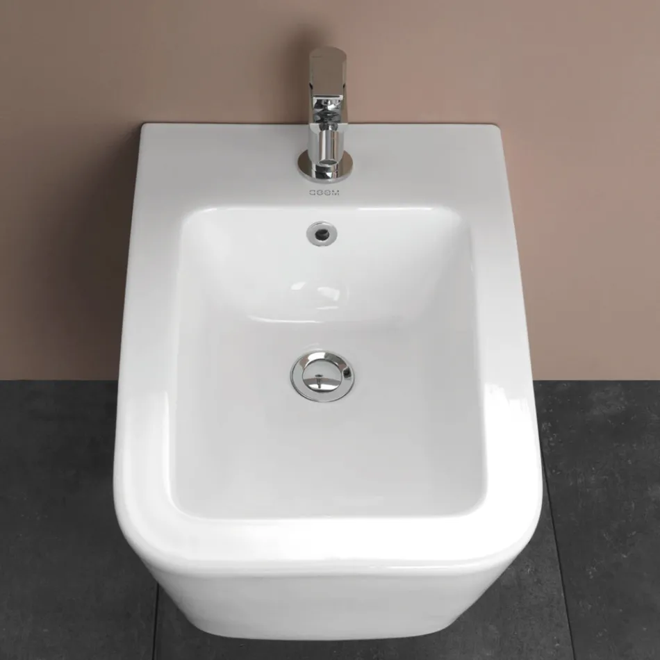 Bidet Monoforo Sospeso in Ceramica Bianca dal Design Moderno Elegante - Giunco Viadurini