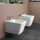 Bidet Monoforo Sospeso in Ceramica Bianca dal Design Moderno Elegante - Giunco Viadurini
