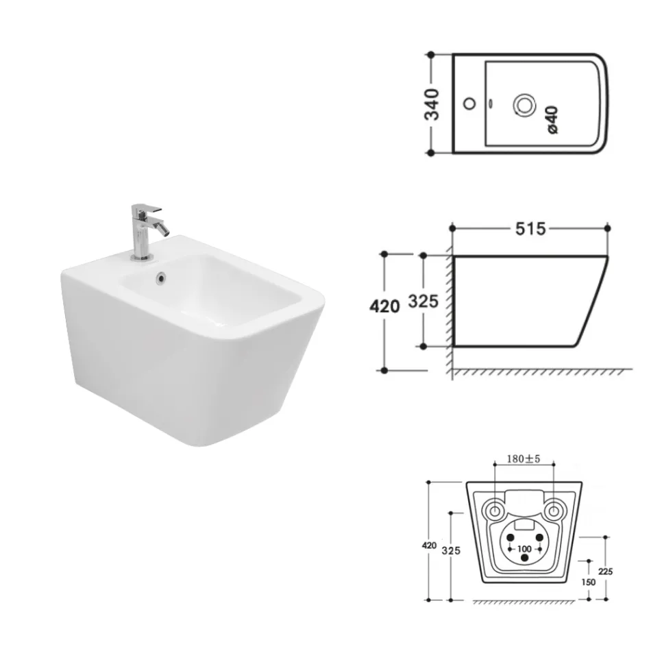 Bidet Monoforo Sospeso in Ceramica Bianca dal Design Moderno Elegante - Giunco Viadurini