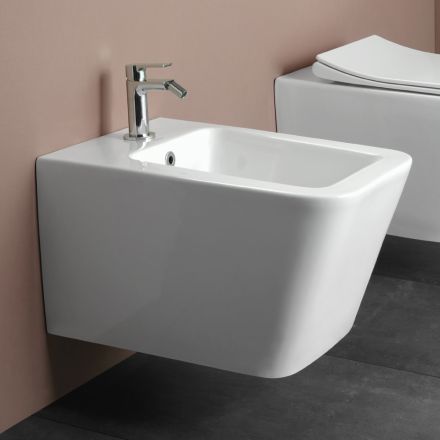 Bidet Monoforo Sospeso in Ceramica Bianca dal Design Moderno Elegante - Giunco Viadurini