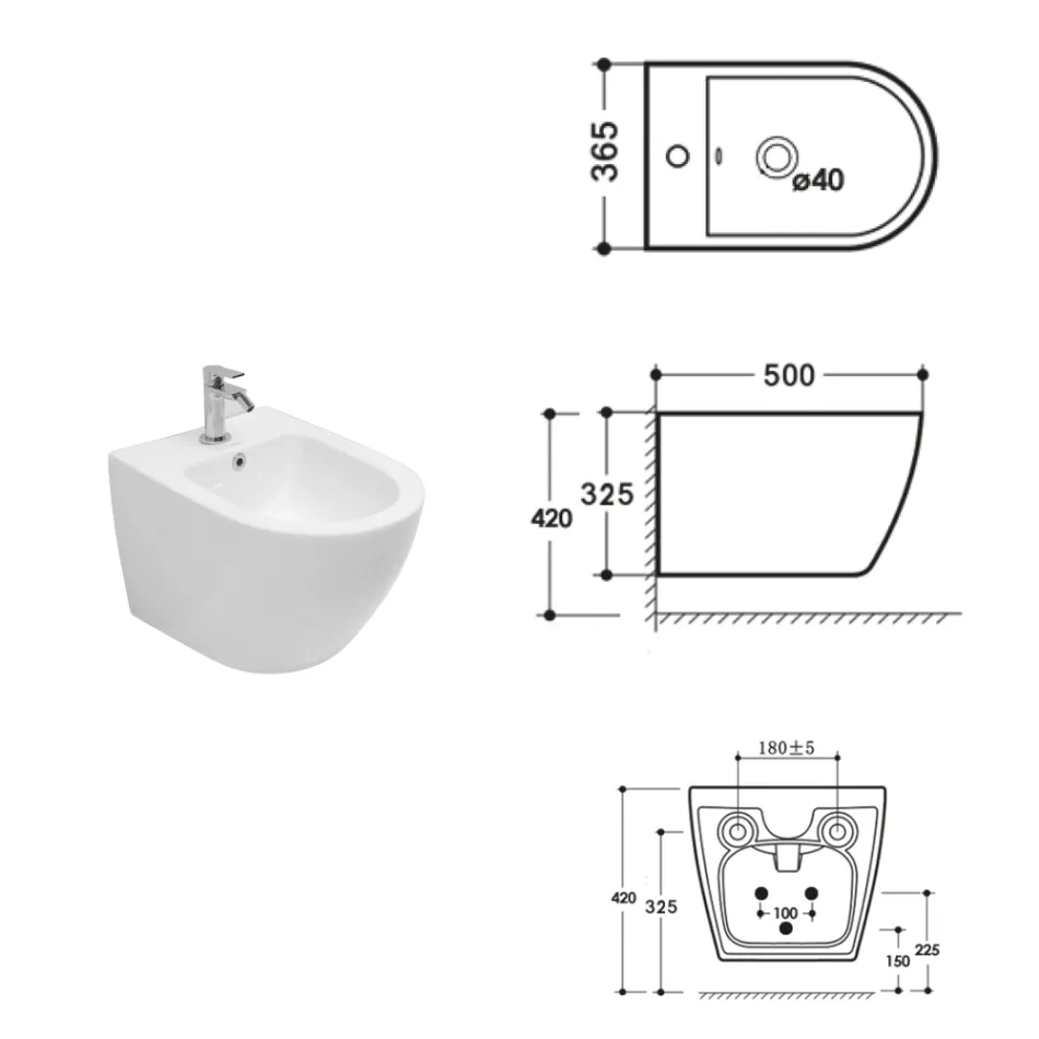 Bidet Monoforo Sospeso in Ceramica Bianca dal Design Moderno - Ginepro Viadurini