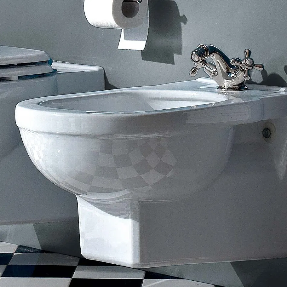 Bidet Monoforo Vintage Sospeso in Ceramica Bianca Made in Italy – Marwa Viadurini