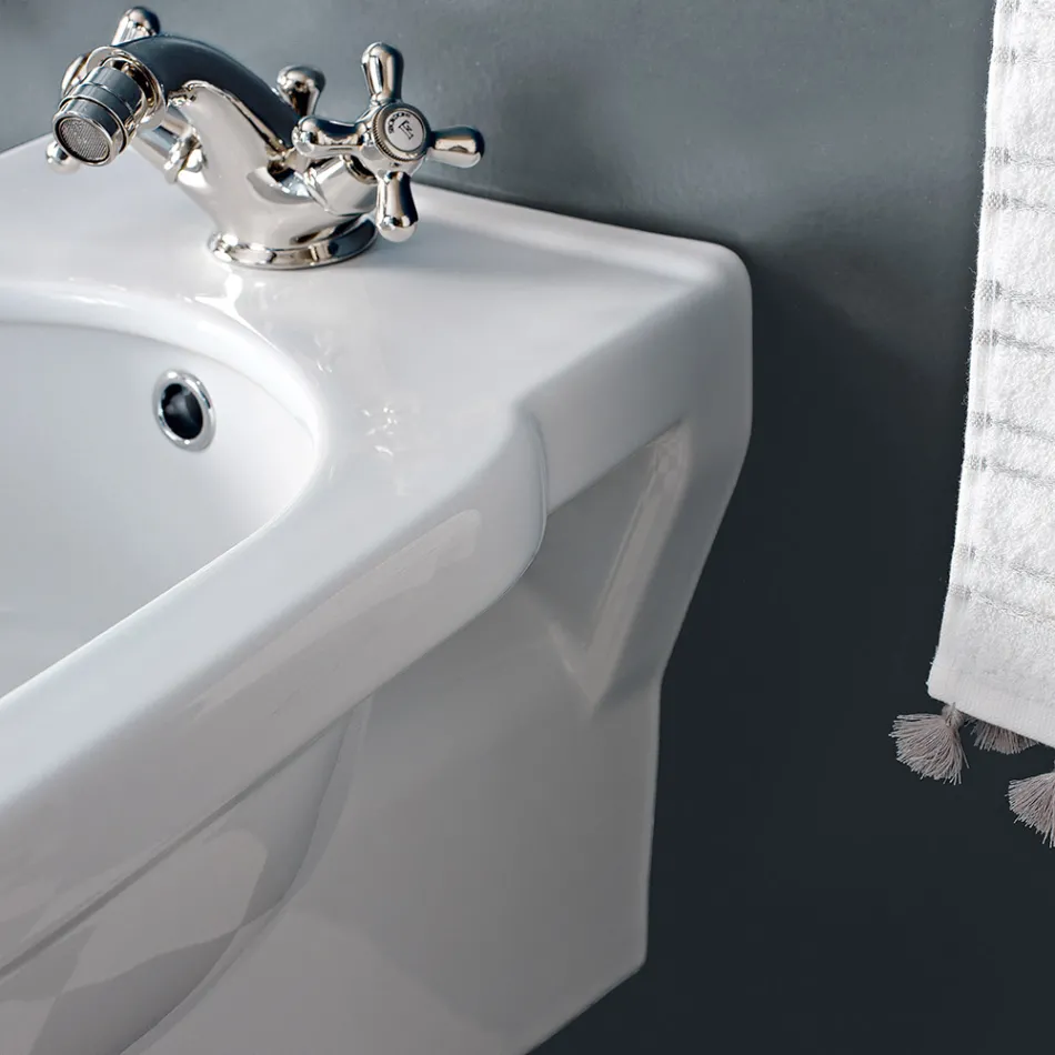 Bidet Monoforo Vintage Sospeso in Ceramica Bianca Made in Italy – Marwa Viadurini