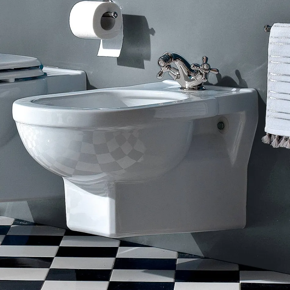 Bidet Monoforo Vintage Sospeso in Ceramica Bianca Made in Italy – Marwa Viadurini