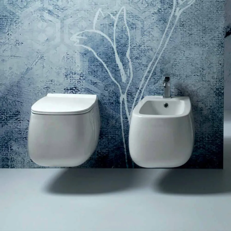 Bidet sospeso di design in ceramica bianco Gaiola, fatto in Italia Viadurini
