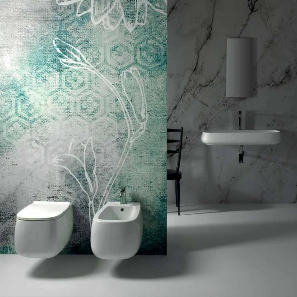 Bidet sospeso di design in ceramica bianco Gaiola, fatto in Italia Viadurini
