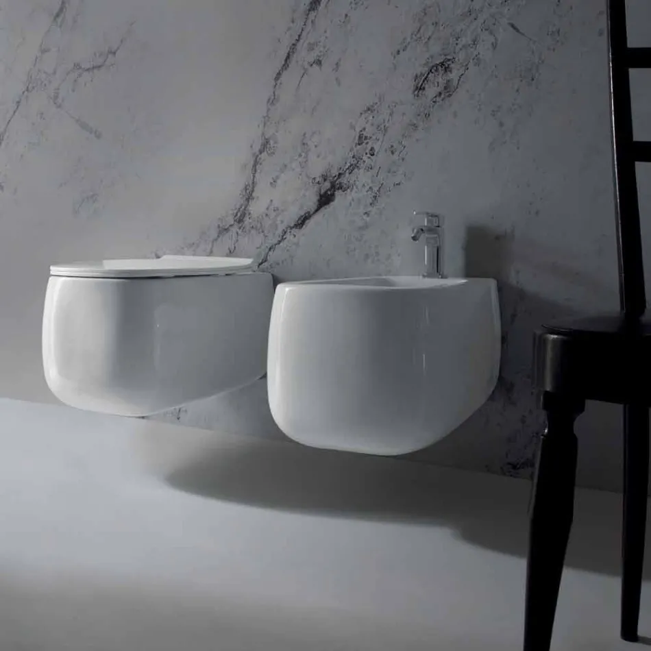 Bidet sospeso di design in ceramica bianco Gaiola, fatto in Italia Viadurini
