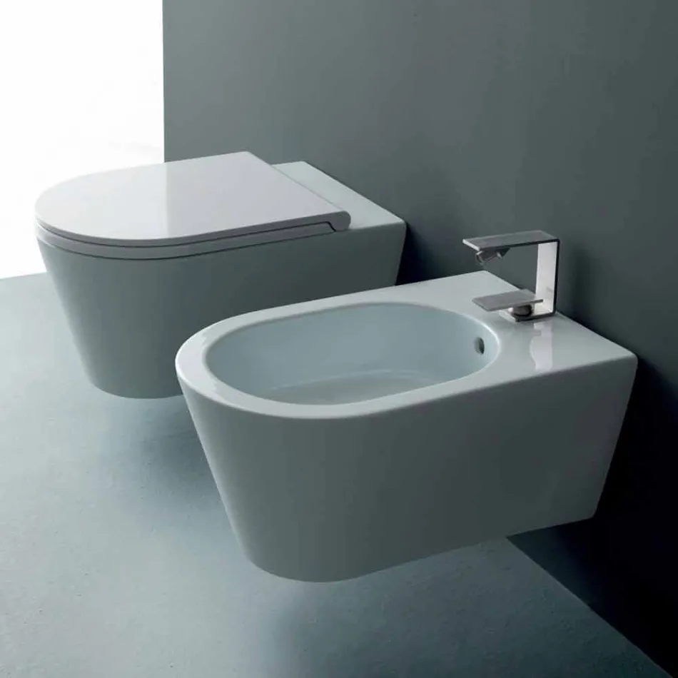 Bidet sospeso in ceramica di design Sun Round 57x37cm, made in Italy Viadurini