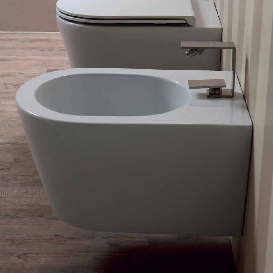 Bidet sospeso in ceramica di design Sun Round 57x37cm, made in Italy Viadurini