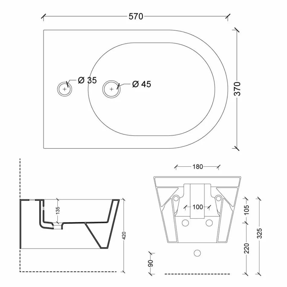 Bidet sospeso in ceramica di design Sun Round 57x37cm, made in Italy Viadurini