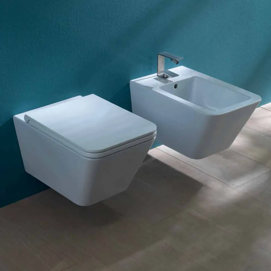 Bidet sospeso in ceramica di design Sun Square 55x35cm, made in Italy Viadurini