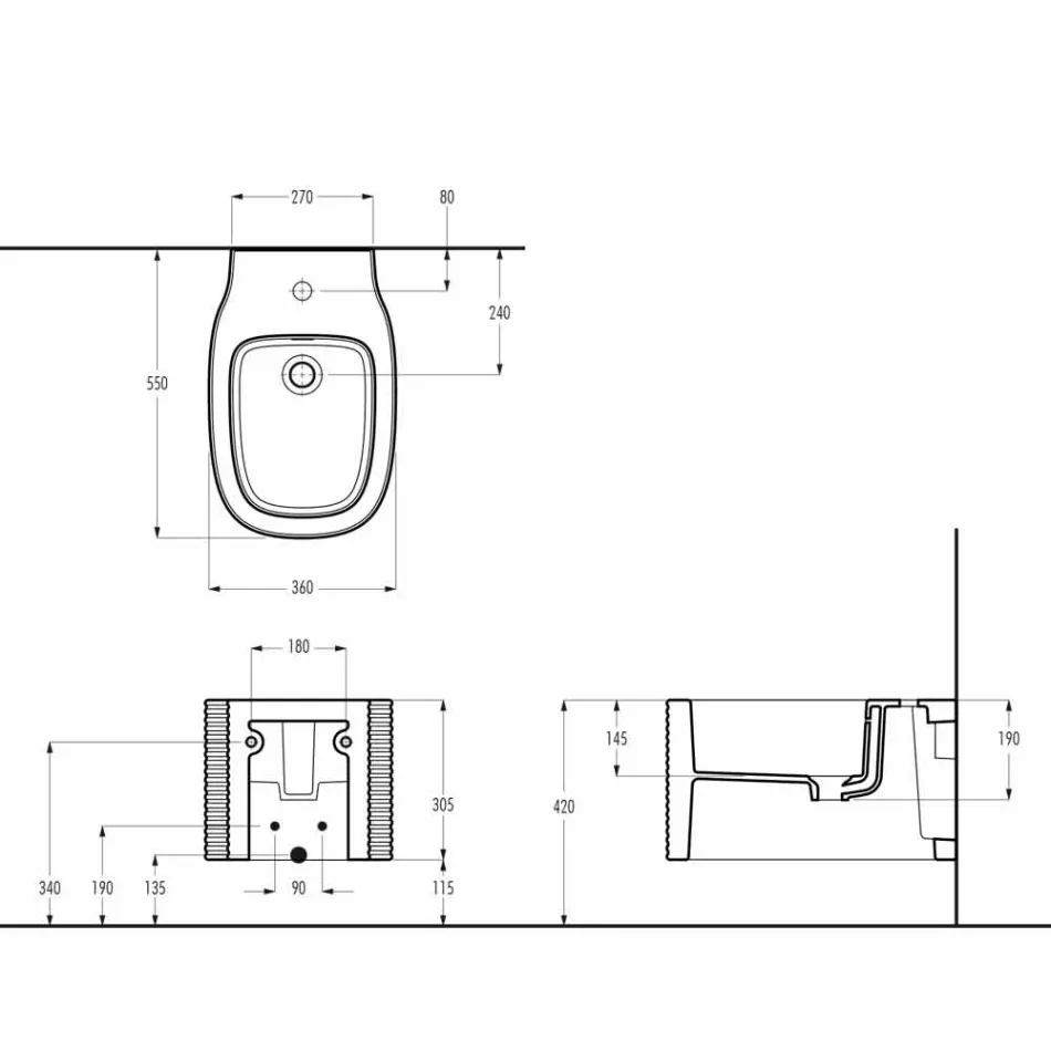 Bidet sospeso in ceramica di moderno design prodotto in Italia, Amleto Viadurini