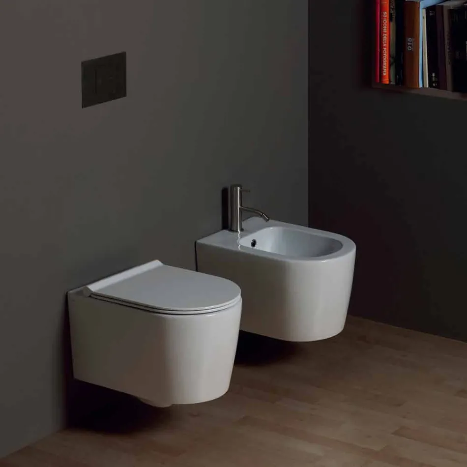 Bidet sospeso in ceramica moderno Shine Square 50x35cm, made in Italy Viadurini