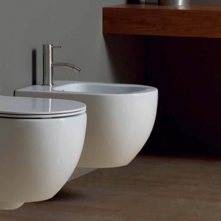Bidet sospeso moderno in ceramica bianca Star 50x35cm made in Italy Viadurini