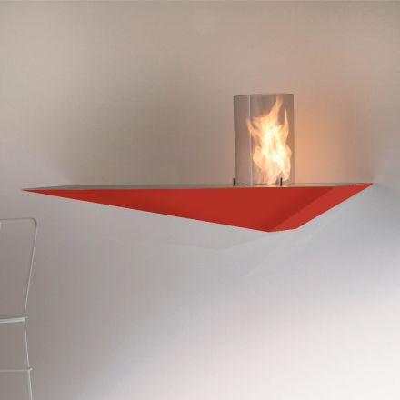 Biocamino da Parete di Design Moderno in Acciaio Verniciato e Vetro - Malcolm Viadurini