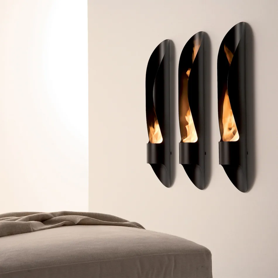 Biocamino da Parete di Design Tubolare e Moderno in Acciaio Nero - Jackson Viadurini