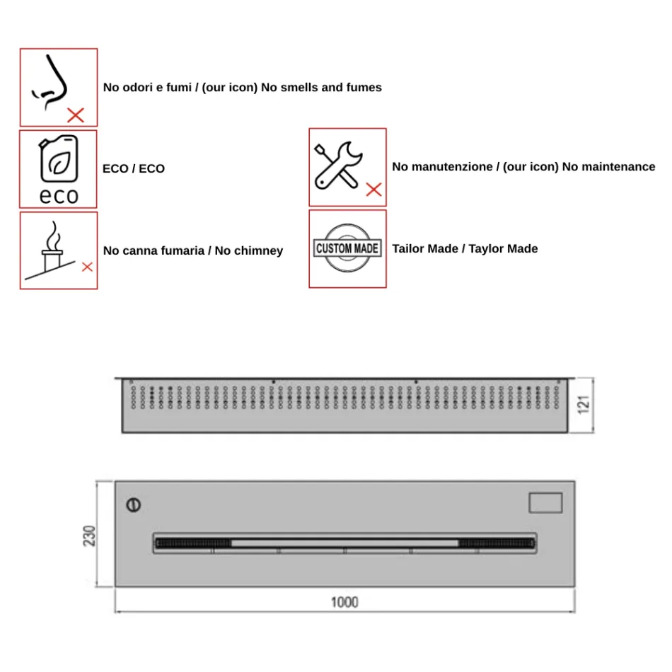 Bruciatore elettronico bioetanolo ad incasso potenza 3,6kW Aron 100 Viadurini