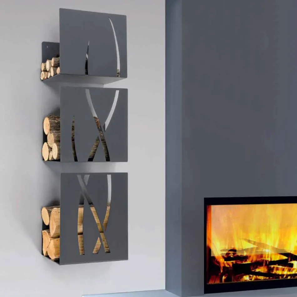 Caf Design Trio portalegna da muro in acciaio made in Italy Viadurini