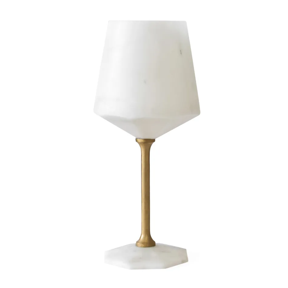 Calice da Vino in Marmo Bianco di Carrara Satinato e Ottone Design - Caglio Viadurini