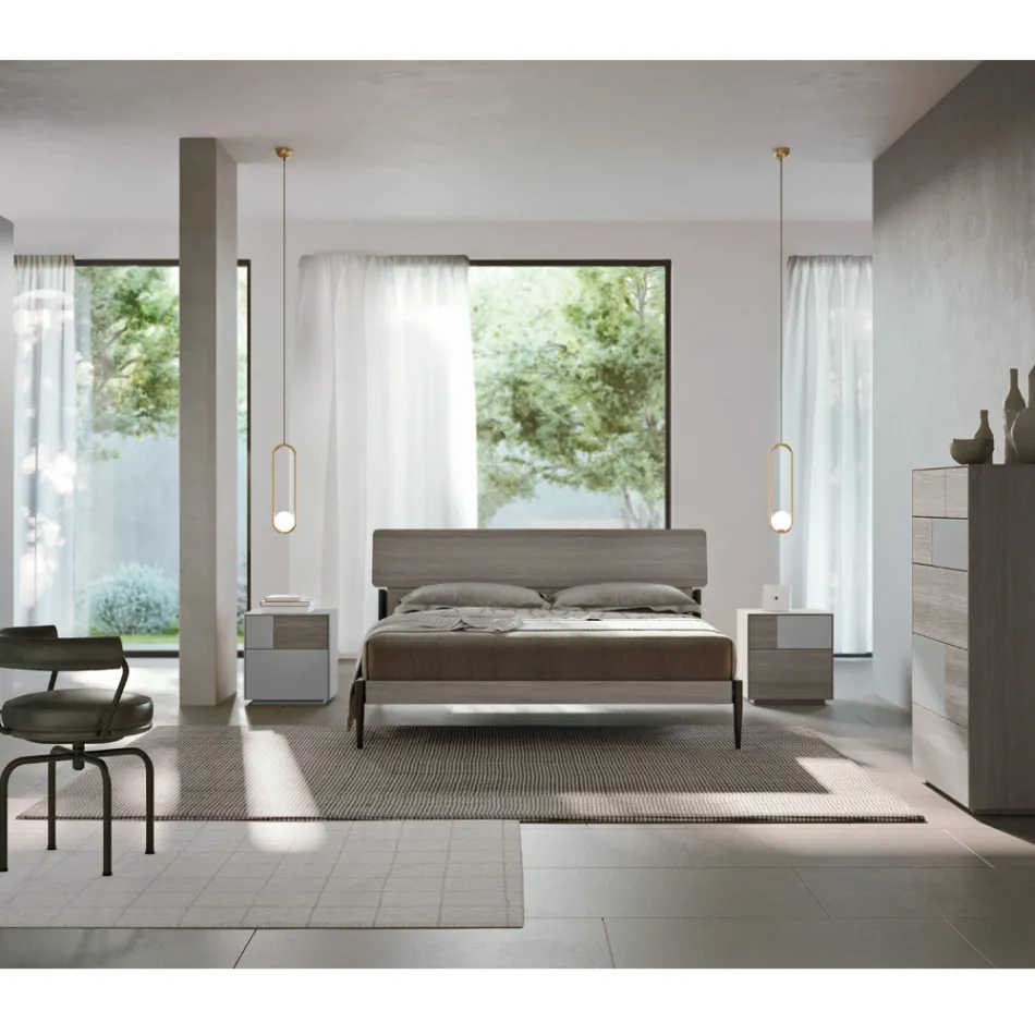 Camera da Letto Moderna a 4 Elementi in Stile Moderno Made in Italy - Lusinda Viadurini