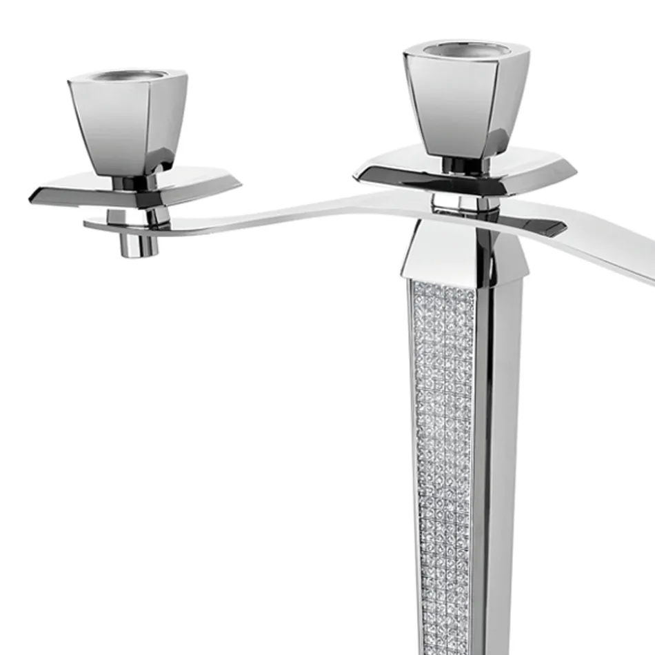 Candelabro di Lusso a 3 Fiame in Metallo Argentato con Glitter - Sbrillo Viadurini