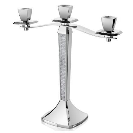 Candelabro di Lusso a 3 Fiame in Metallo Argentato con Glitter - Sbrillo Viadurini
