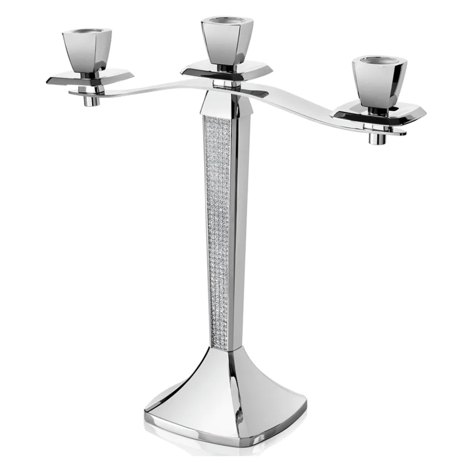 Candelabro di Lusso a 3 Fiame in Metallo Argentato con Glitter - Sbrillo Viadurini